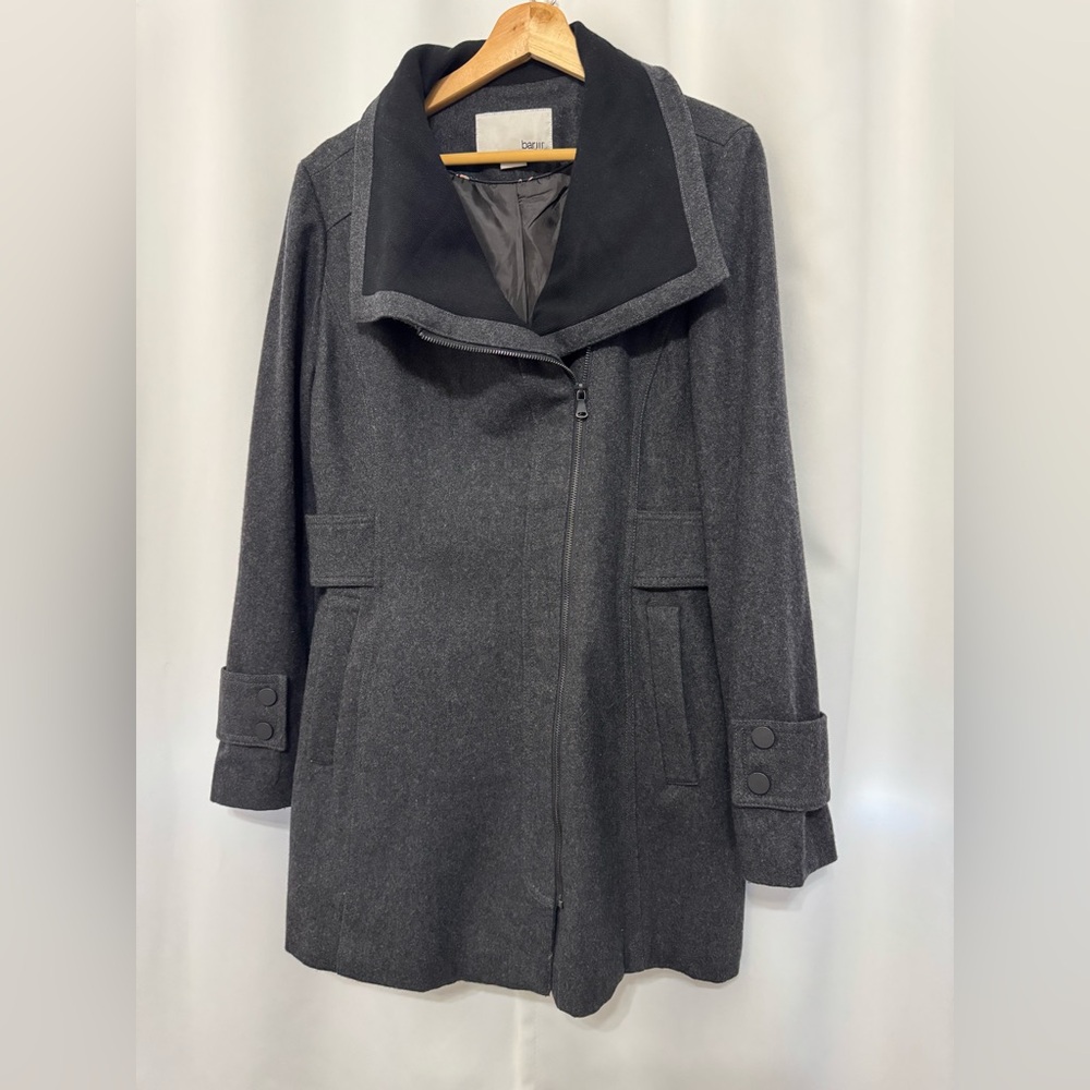 Bar III Women’s Charcoal Asymmetrical Wool Blend‎ Trench Coat Size: Large